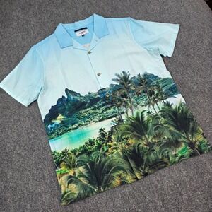 Roark Hinano Gonzo Otemanu Light Blue Tropical Organic Cotton‎ Camp Shirt Mens M